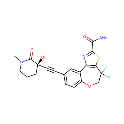 CN1CCC[C@@](O)(C#Cc2ccc3c(c2)-c2nc(C(N)=O)sc2C(F)(F)CO3)C1=O ZINC000219401964