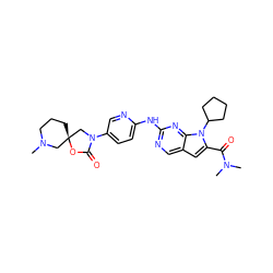 CN1CCC[C@@]2(C1)CN(c1ccc(Nc3ncc4cc(C(=O)N(C)C)n(C5CCCC5)c4n3)nc1)C(=O)O2 ZINC000205541973