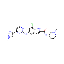 CN1CCC[C@@H](NC(=O)c2cc3cc(Nc4nccc(-c5cn(C)cn5)n4)cc(Cl)c3[nH]2)C1 ZINC000205651487