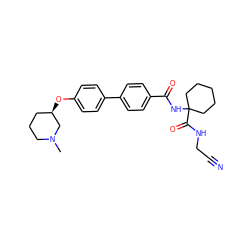 CN1CCC[C@@H](Oc2ccc(-c3ccc(C(=O)NC4(C(=O)NCC#N)CCCCC4)cc3)cc2)C1 ZINC000013676352