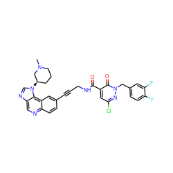 CN1CCC[C@@H](n2cnc3cnc4ccc(C#CCNC(=O)c5cc(Cl)nn(Cc6ccc(F)c(F)c6)c5=O)cc4c32)C1 ZINC000169710263