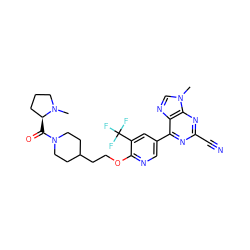 CN1CCC[C@@H]1C(=O)N1CCC(CCOc2ncc(-c3nc(C#N)nc4c3ncn4C)cc2C(F)(F)F)CC1 ZINC001772575757