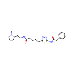 CN1CCC[C@@H]1CCNC(=O)CCCCc1nnc(NC(=O)Cc2ccccc2)s1 ZINC000095573381