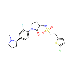 CN1CCC[C@@H]1c1ccc(N2CC[C@H](NS(=O)(=O)/C=C/c3ccc(Cl)s3)C2=O)c(F)c1 ZINC000066078611