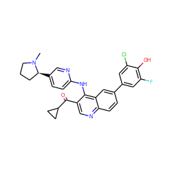 CN1CCC[C@@H]1c1ccc(Nc2c(C(=O)C3CC3)cnc3ccc(-c4cc(F)c(O)c(Cl)c4)cc23)nc1 ZINC000114037950