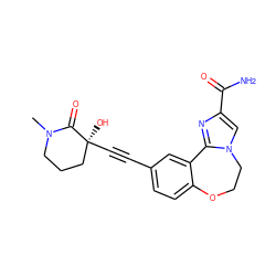 CN1CCC[C@](O)(C#Cc2ccc3c(c2)-c2nc(C(N)=O)cn2CCO3)C1=O ZINC000215746571