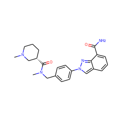 CN1CCC[C@H](C(=O)N(C)Cc2ccc(-n3cc4cccc(C(N)=O)c4n3)cc2)C1 ZINC000045390536