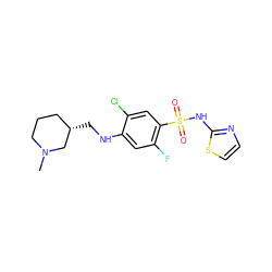 CN1CCC[C@H](CNc2cc(F)c(S(=O)(=O)Nc3nccs3)cc2Cl)C1 ZINC001772571817