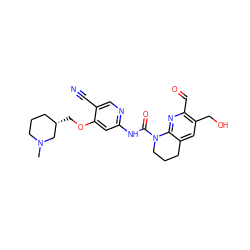 CN1CCC[C@H](COc2cc(NC(=O)N3CCCc4cc(CO)c(C=O)nc43)ncc2C#N)C1 ZINC001772653041