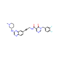 CN1CCC[C@H](Nc2cnc3ccc(C#CCNC(=O)c4cncn(Cc5ccc(F)c(F)c5)c4=O)cc3n2)C1 ZINC000096176135