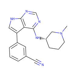 CN1CCC[C@H](Nc2ncnc3[nH]cc(-c4cccc(C#N)c4)c23)C1 ZINC000210759291