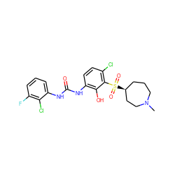 CN1CCC[C@H](S(=O)(=O)c2c(Cl)ccc(NC(=O)Nc3cccc(F)c3Cl)c2O)CC1 ZINC000653866605