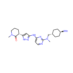 CN1CCC[C@H](c2cc(Nc3ccnc(N(C)C[C@H]4CC[C@H](N)CC4)n3)n[nH]2)C1=O ZINC000473089036