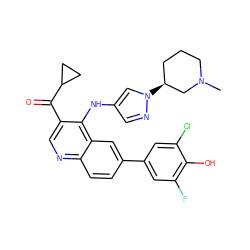 CN1CCC[C@H](n2cc(Nc3c(C(=O)C4CC4)cnc4ccc(-c5cc(F)c(O)c(Cl)c5)cc34)cn2)C1 ZINC000203988722