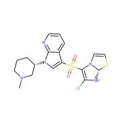 CN1CCC[C@H](n2cc(S(=O)(=O)C3=C(Cl)N[C@H]4SC=CN34)c3cccnc32)C1 ZINC000055646896