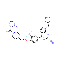 CN1CCC[C@H]1C(=O)N1CCC(CCOc2ccc(-c3nc(C#N)nc4c3ccn4C[C@H]3CCCO3)cc2C(F)(F)F)CC1 ZINC001772593262