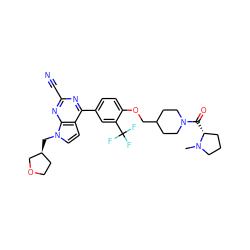 CN1CCC[C@H]1C(=O)N1CCC(COc2ccc(-c3nc(C#N)nc4c3ccn4C[C@H]3CCOC3)cc2C(F)(F)F)CC1 ZINC001772584987