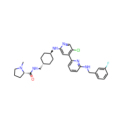 CN1CCC[C@H]1C(=O)NC[C@H]1CC[C@H](Nc2cc(-c3cccc(NCc4cccc(F)c4)n3)c(Cl)cn2)CC1 ZINC000261141068