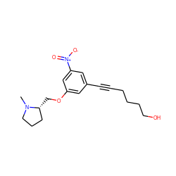 CN1CCC[C@H]1COc1cc(C#CCCCCO)cc([N+](=O)[O-])c1 ZINC001772629617