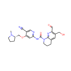 CN1CCC[C@H]1COc1cc(NC(=O)N2CCCc3cc(CO)c(C=O)nc32)ncc1C#N ZINC001772629736