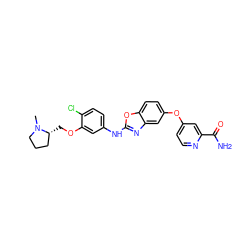 CN1CCC[C@H]1COc1cc(Nc2nc3cc(Oc4ccnc(C(N)=O)c4)ccc3o2)ccc1Cl ZINC000014965311