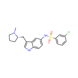 CN1CCC[C@H]1Cc1c[nH]c2ccc(NS(=O)(=O)c3cccc(Cl)c3)cc12 ZINC000013607561