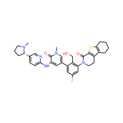 CN1CCC[C@H]1c1ccc(Nc2cc(-c3cc(F)cc(N4CCc5c(sc6c5CCCC6)C4=O)c3CO)cn(C)c2=O)nc1 ZINC000072318154