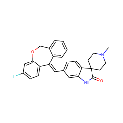 CN1CCC2(CC1)C(=O)Nc1cc(/C=C3\c4ccccc4COc4cc(F)ccc43)ccc12 ZINC000653717820