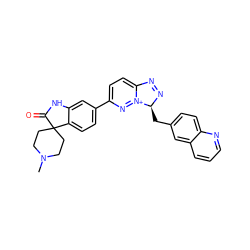 CN1CCC2(CC1)C(=O)Nc1cc(-c3ccc4[n+](n3)[C@H](Cc3ccc5ncccc5c3)N=N4)ccc12 ZINC000073197879