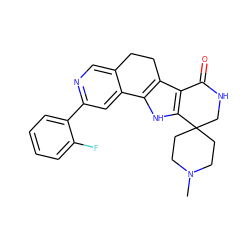 CN1CCC2(CC1)CNC(=O)c1c2[nH]c2c1CCc1cnc(-c3ccccc3F)cc1-2 ZINC000072107190