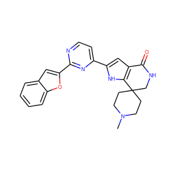 CN1CCC2(CC1)CNC(=O)c1cc(-c3ccnc(-c4cc5ccccc5o4)n3)[nH]c12 ZINC000071331758