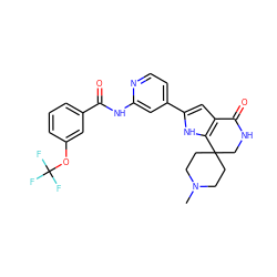 CN1CCC2(CC1)CNC(=O)c1cc(-c3ccnc(NC(=O)c4cccc(OC(F)(F)F)c4)c3)[nH]c12 ZINC000073223830