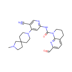 CN1CCC2(CCN(c3cc(NC(=O)N4CCCc5ccc(C=O)nc54)ncc3C#N)CC2)C1 ZINC001772645785