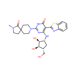 CN1CCC2(CCN(c3nc(N[C@@H]4C[C@H](CO)[C@@H](O)[C@H]4O)c(-c4nc5ccccc5s4)c(=O)[nH]3)CC2)C1=O ZINC001772641014