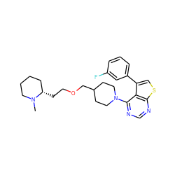 CN1CCCC[C@@H]1CCOCC1CCN(c2ncnc3scc(-c4cccc(F)c4)c23)CC1 ZINC000146412505