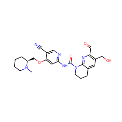 CN1CCCC[C@H]1COc1cc(NC(=O)N2CCCc3cc(CO)c(C=O)nc32)ncc1C#N ZINC001772629990