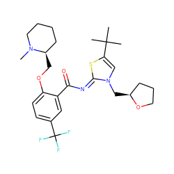 CN1CCCC[C@H]1COc1ccc(C(F)(F)F)cc1C(=O)/N=c1\sc(C(C)(C)C)cn1C[C@H]1CCCO1 ZINC000140560930