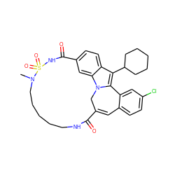 CN1CCCCCNC(=O)C2=Cc3ccc(Cl)cc3-c3c(C4CCCCC4)c4ccc(cc4n3C2)C(=O)NS1(=O)=O ZINC000202691692