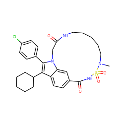 CN1CCCCCNC(=O)Cn2c(-c3ccc(Cl)cc3)c(C3CCCCC3)c3ccc(cc32)C(=O)NS1(=O)=O ZINC000084654602