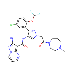 CN1CCCN(C(=O)Cn2cc(NC(=O)c3c(N)nn4cccnc34)c(-c3cc(Cl)ccc3OC(F)F)n2)CC1 ZINC001772570002