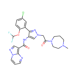 CN1CCCN(C(=O)Cn2cc(NC(=O)c3cnn4cccnc34)c(-c3cc(Cl)ccc3OC(F)F)n2)CC1 ZINC001772583177