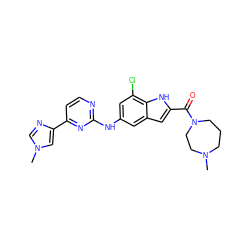 CN1CCCN(C(=O)c2cc3cc(Nc4nccc(-c5cn(C)cn5)n4)cc(Cl)c3[nH]2)CC1 ZINC000205652392