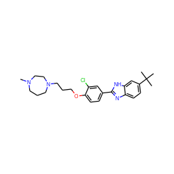 CN1CCCN(CCCOc2ccc(-c3nc4ccc(C(C)(C)C)cc4[nH]3)cc2Cl)CC1 ZINC000023361022