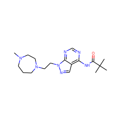 CN1CCCN(CCn2ncc3c(NC(=O)C(C)(C)C)ncnc32)CC1 ZINC000208727320