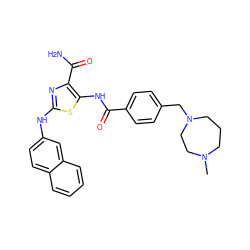 CN1CCCN(Cc2ccc(C(=O)Nc3sc(Nc4ccc5ccccc5c4)nc3C(N)=O)cc2)CC1 ZINC000473165228