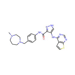 CN1CCCN(Cc2ccc(NC(=O)c3n[nH]cc3Nc3ncnc4sccc34)cc2)CC1 ZINC001772586397