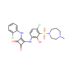 CN1CCCN(S(=O)(=O)c2c(Cl)ccc(Nc3c(Nc4ccccc4Cl)c(=O)c3=O)c2O)CC1 ZINC000003989344