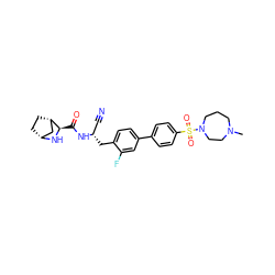 CN1CCCN(S(=O)(=O)c2ccc(-c3ccc(C[C@@H](C#N)NC(=O)[C@H]4N[C@@H]5CC[C@H]4C5)c(F)c3)cc2)CC1 ZINC000219315409