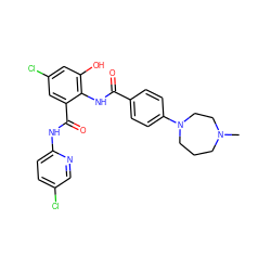 CN1CCCN(c2ccc(C(=O)Nc3c(O)cc(Cl)cc3C(=O)Nc3ccc(Cl)cn3)cc2)CC1 ZINC000038385033