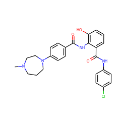 CN1CCCN(c2ccc(C(=O)Nc3c(O)cccc3C(=O)Nc3ccc(Cl)cc3)cc2)CC1 ZINC000140964142